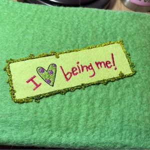 Wool pouch Kiwi Green With Embroidered and Trimmed Detail. Handmade